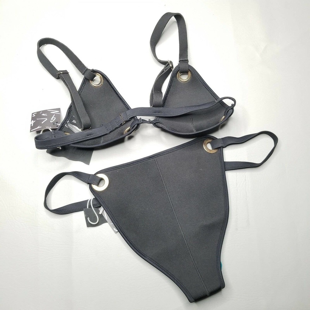 Nasty Gal black 2 pc bikini set womens large swimsuit scuba grommet in hot water - Picture 3 of 12
